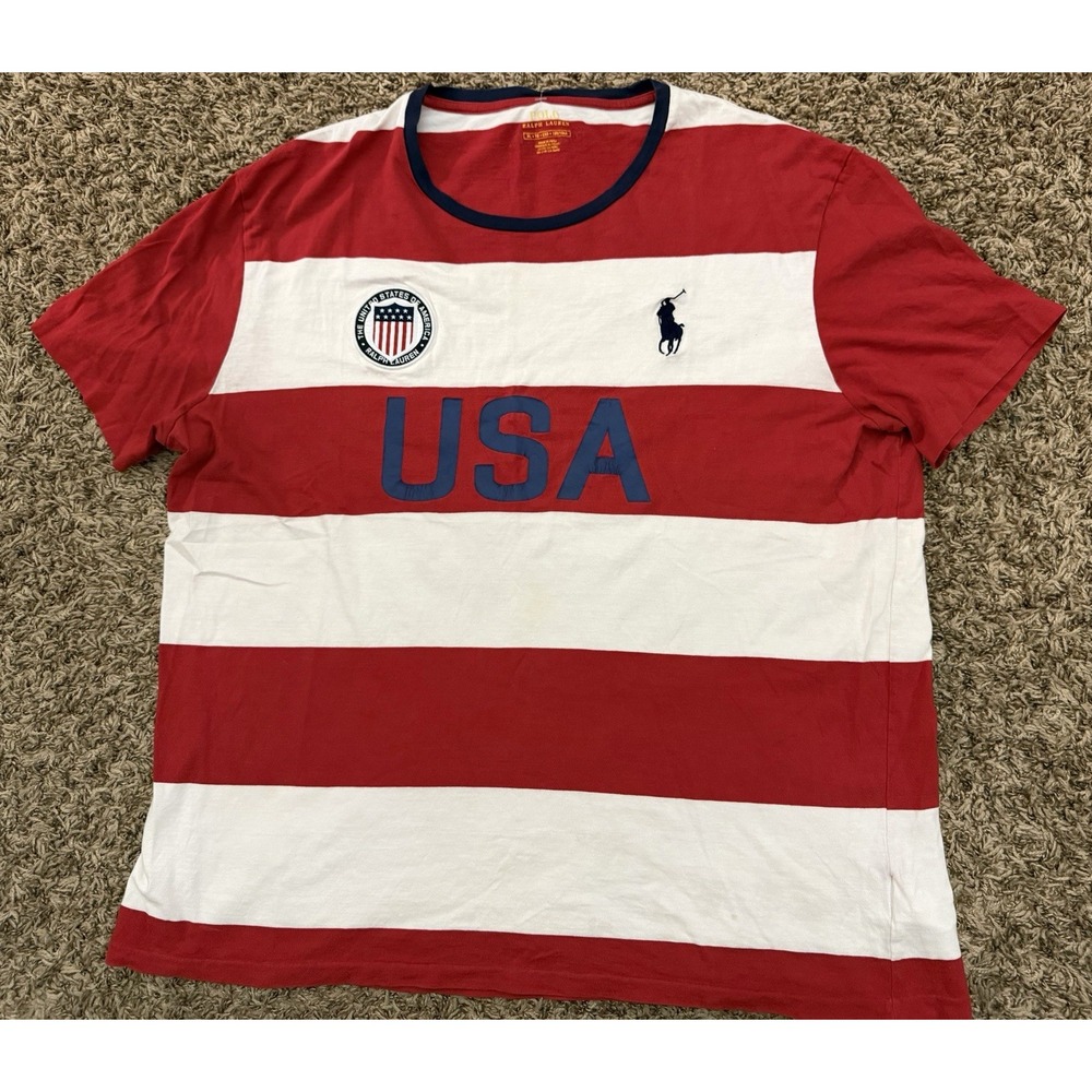 Polo Ralph LaurenT Shirt USA Small Pony Striped Short Sleeve Mens Sz XL